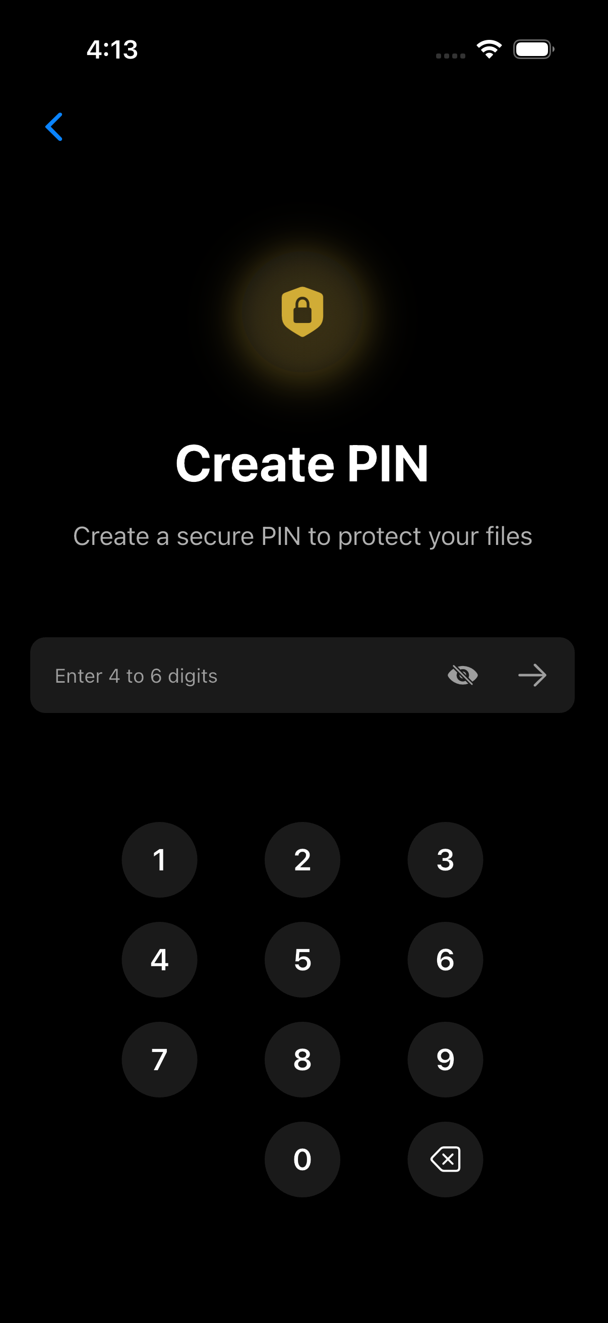 Create PIN - Dark Theme